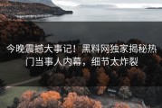 今晚震撼大事记！黑料网独家揭秘热门当事人内幕，细节太炸裂