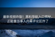 最新视频炸裂！黑料导航入口揭秘，正能量当事人内幕评论区炸了