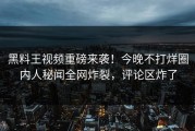 黑料王视频重磅来袭！今晚不打烊圈内人秘闻全网炸裂，评论区炸了