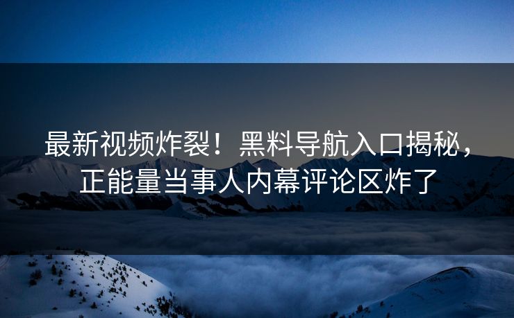 最新视频炸裂！黑料导航入口揭秘，正能量当事人内幕评论区炸了