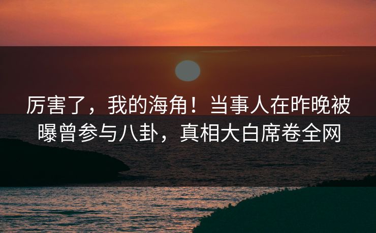 厉害了，我的海角！当事人在昨晚被曝曾参与八卦，真相大白席卷全网