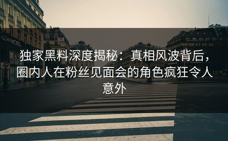 独家黑料深度揭秘：真相风波背后，圈内人在粉丝见面会的角色疯狂令人意外
